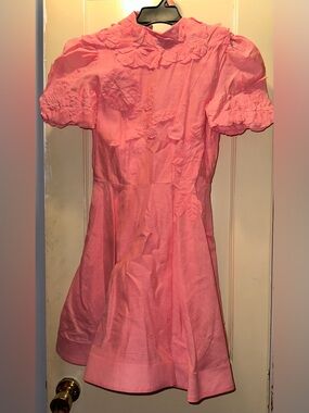 ANTONIO MELANI Pink Floral Appliqué Puff-Sleeve Dress